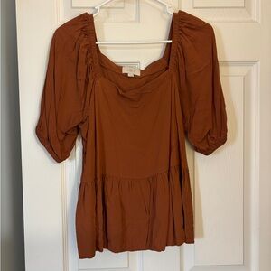 LOFT Rust Peasant Top with Puff Sleeves